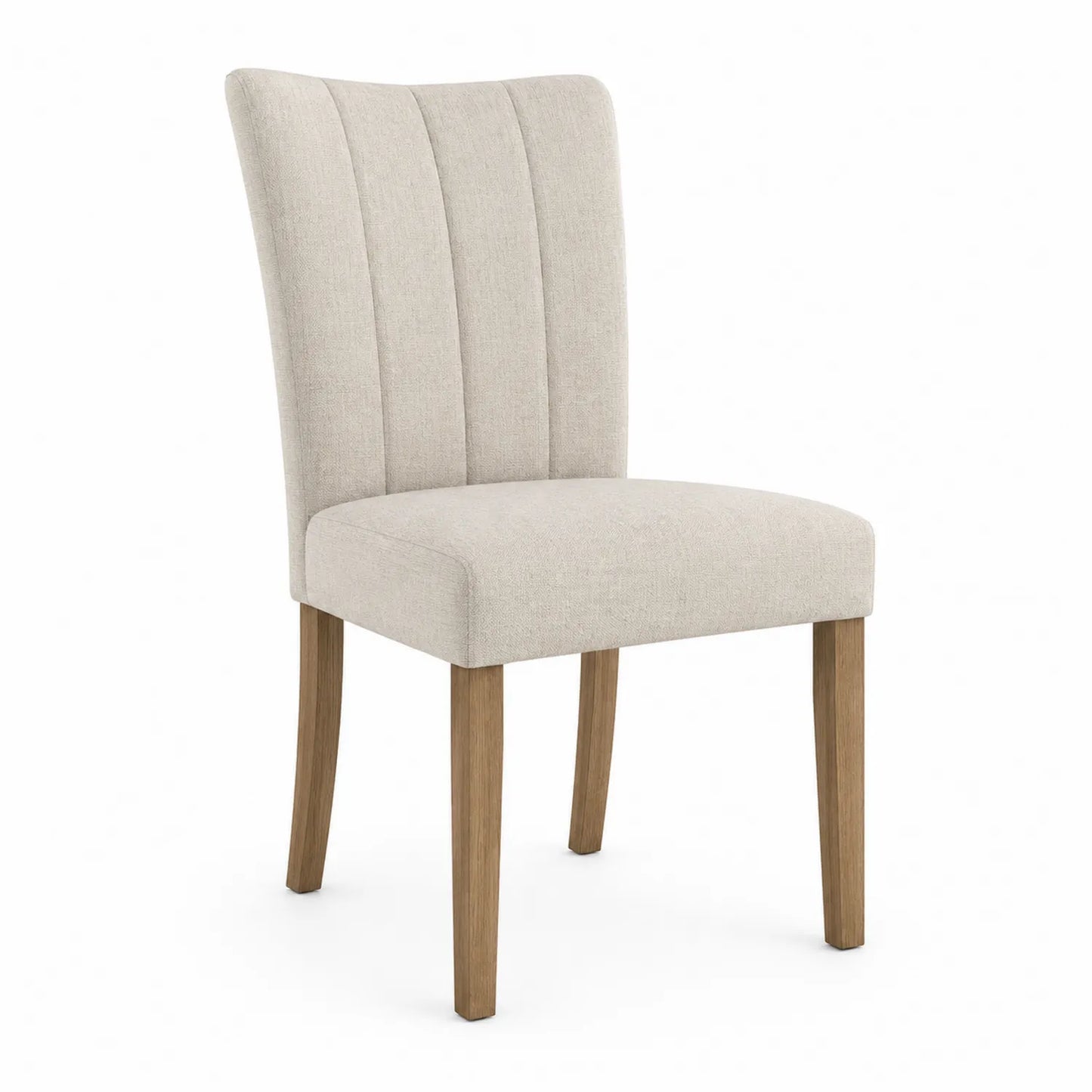 Silla tapizada en poliéster beige con patas de madera de roble