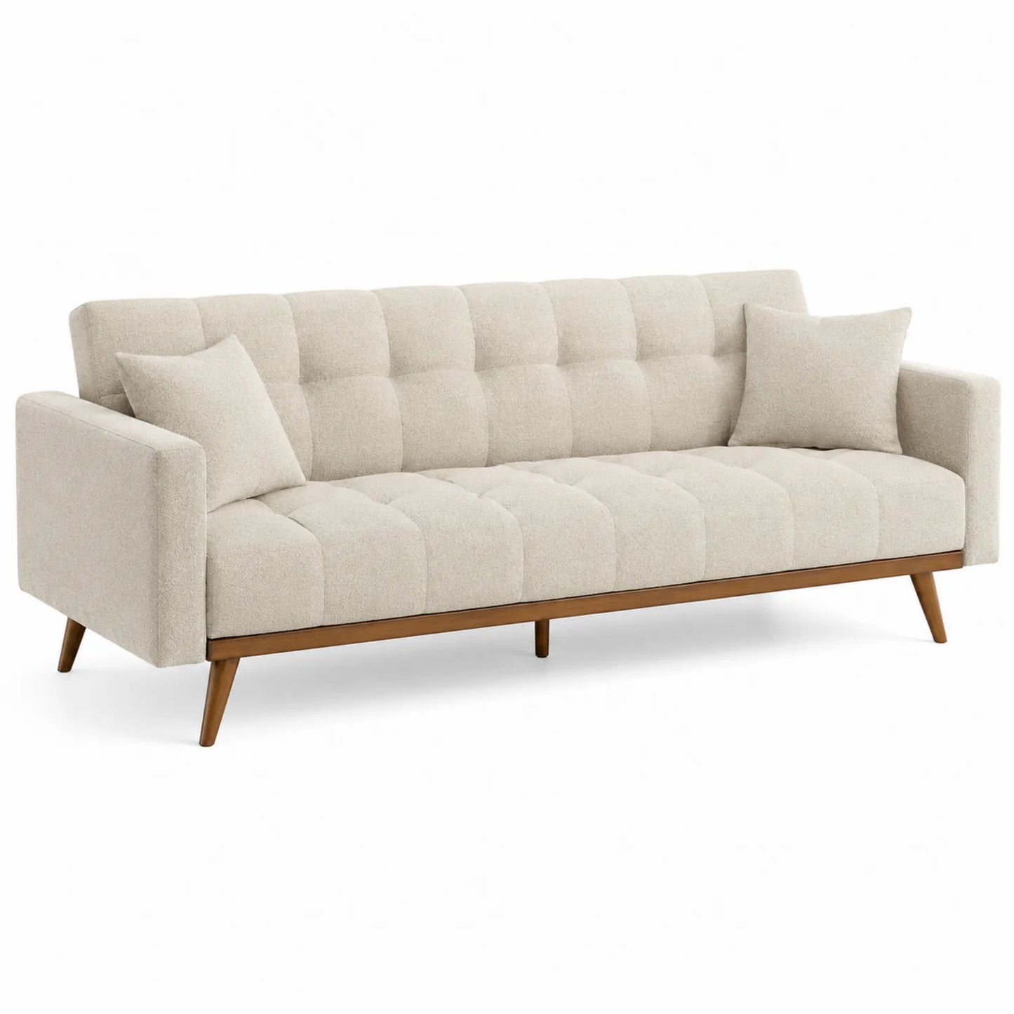 Sofá de Tela Poliéster Beige con Base de Madera