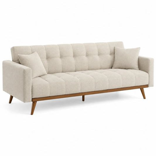 Sofá de Tela Poliéster Beige con Base de Madera