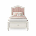 Cama individual de madera con cabecero de terciopelo rosa 200x100 cm