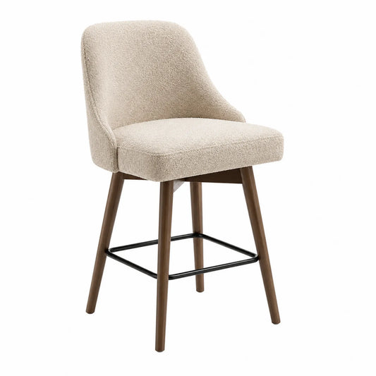 Silla de poliéster beige con patas de madera