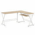 Escritorio en L de MDF con estructura metálica blanca 150x120x75 cm