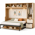 Cama abatible de MDF con almacenamiento color Roble y Crema