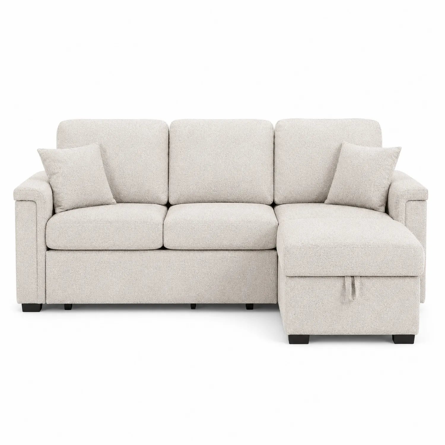 Sofá de 3 plazas con chaise longue de lino beige