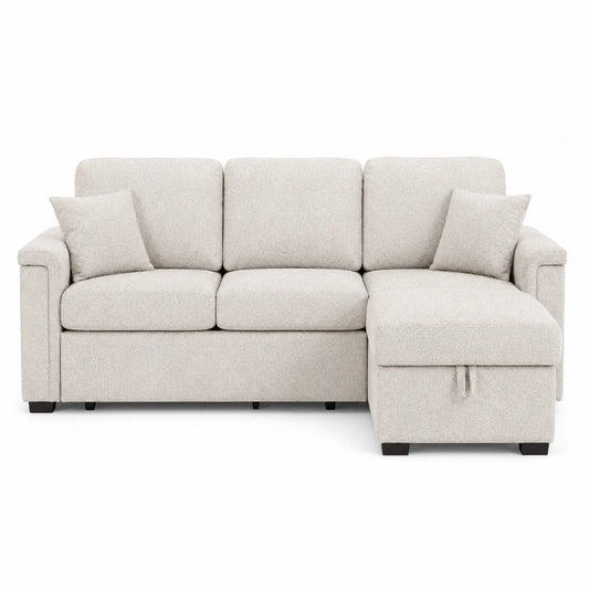 Sofá de 3 plazas con chaise longue de lino beige