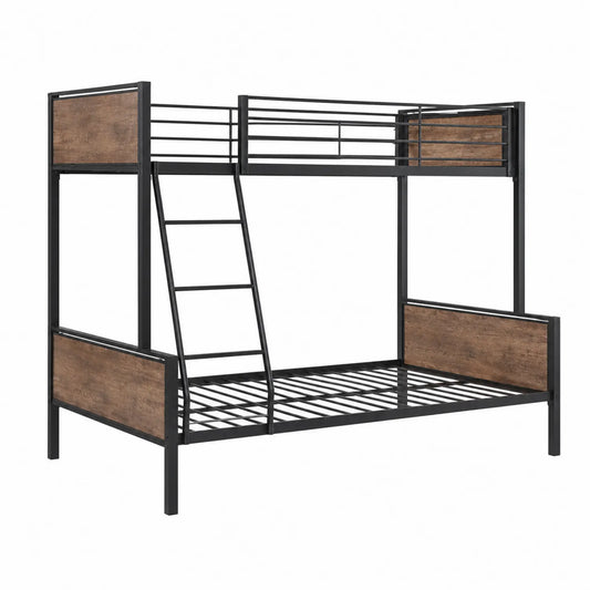 Litera de metal y madera Negro/Madera 200x140/200x90 cm