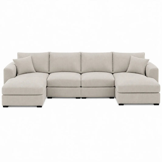 Sofá modular de tela beige en forma de U 320x160x85 cm
