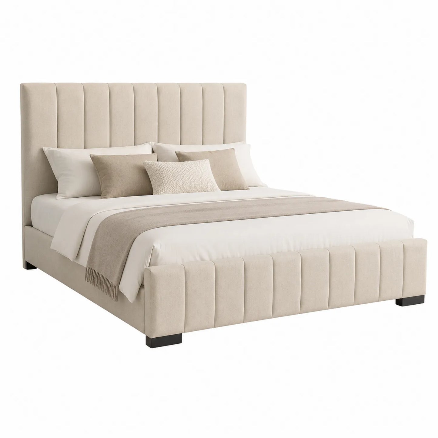 Cama de lino beige con cabecero acolchado 200x160 cm