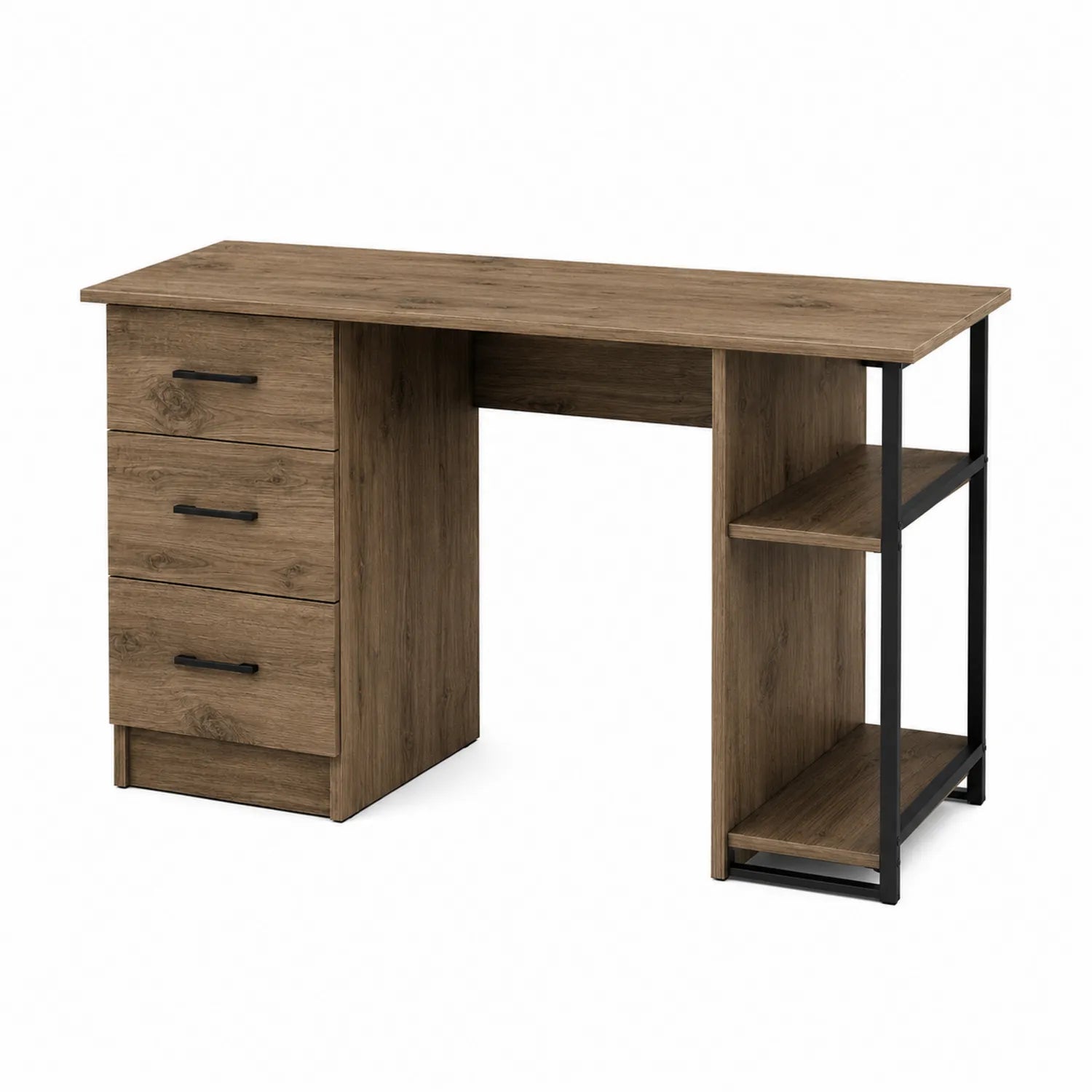 Escritorio de MDF con Chapa de Madera y Estructura Metálica Marrón 120x50x75cm