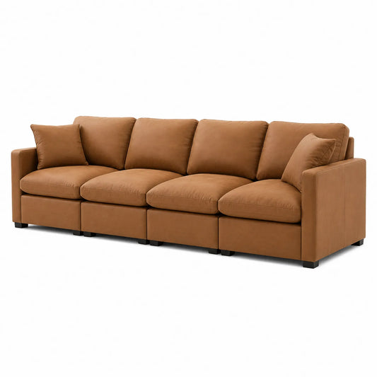Sofá modular de cuatro plazas en cuero PU Marrón